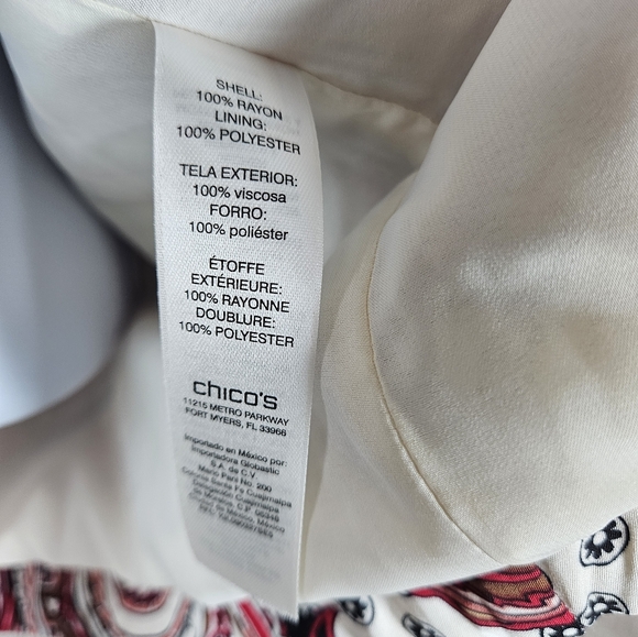 NWOT Chicos red pink white brown paisley bomber jacket Womens Medium - Picture 8 of 8